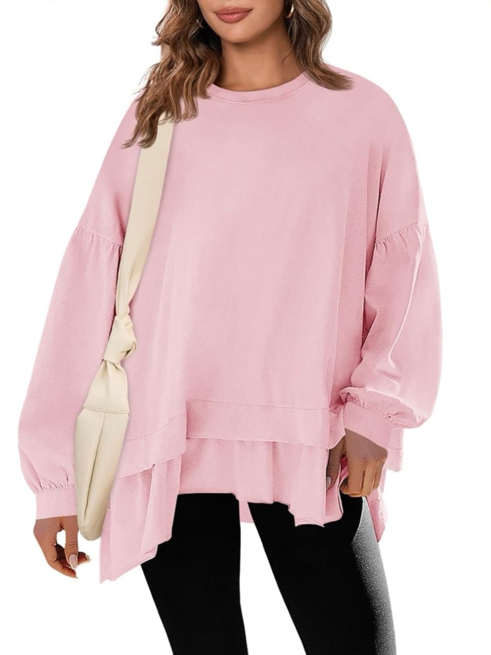 Pink Women’s Oversized Peplum Puff Long Sleeve
